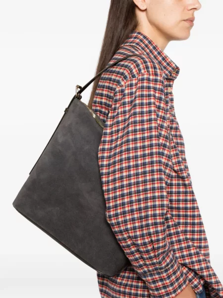 Geantă shopper A.p.c. din piele de căprioară gri