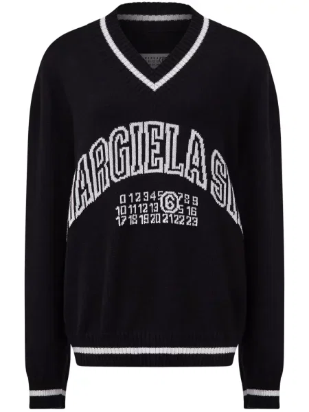Pulover Mm6 Maison Margiela cu decolteu în V negru
