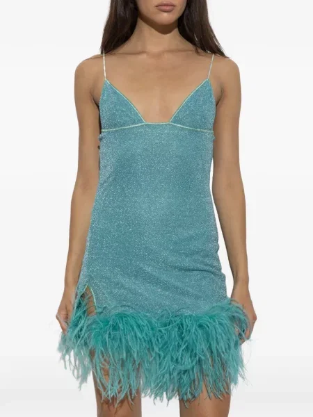 Rochie mini Oseree cu pene albastru