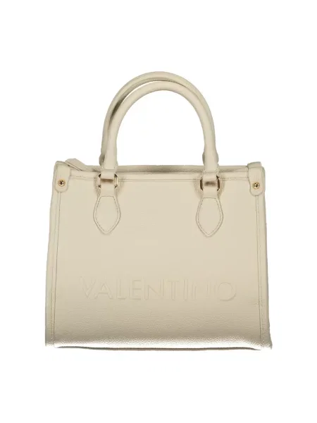 Lniana torebka Valentino Bags z logo beżowa