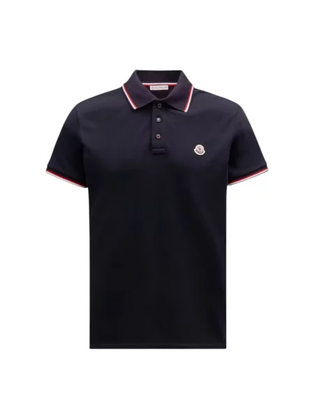 Koszulka polo Moncler w paski z paskiem niebieska