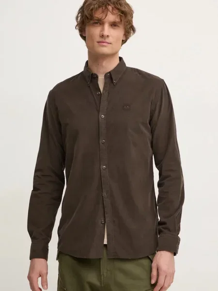 Джинсова риза Lindbergh със стандартна кройка с яка с копче зелено