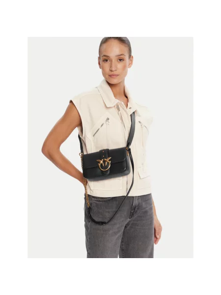 Torebka crossbody Pinko skórzana pikowana czarna