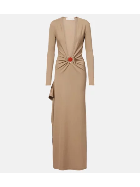Sukienka maxi Christopher Esber z dżerseju z kamieniami garniturowa beżowa