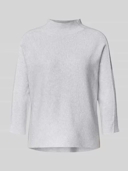 Sweter z dzianiny ze stójką i rękawem o dł. Comma srebrny