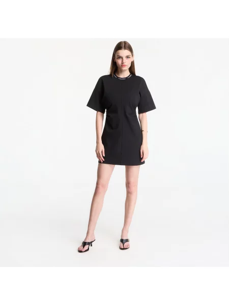 Šaty Calvin Klein Jeans Ss Logo Rib Interlock T-Shirt Dress Black M černé
