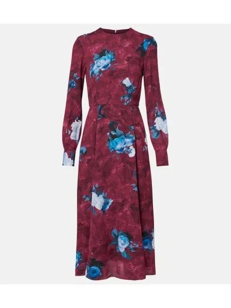 Rochie midi Erdem cu model floral până la genunchi de costum roșu