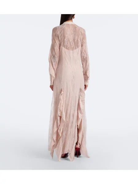 Obleka Blumarine z volani s čipko vezi roza