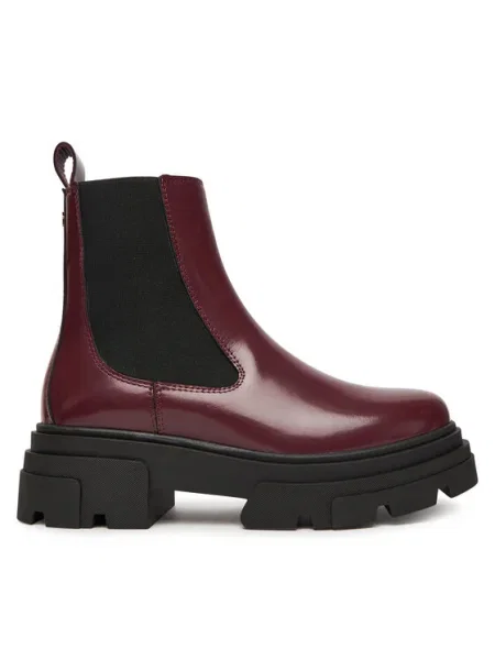 Кожени боти челси Tommy Hilfiger TH SHINY LEATHER CHELSEA бордо с платформа с лека изолация кафяво