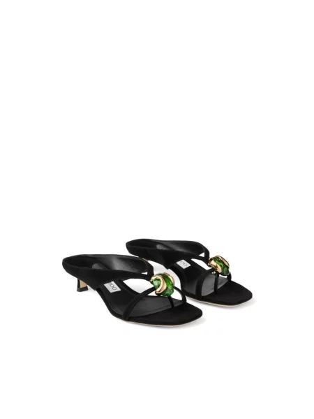 Klapki Jimmy Choo zamszowe z kamieniami czarne