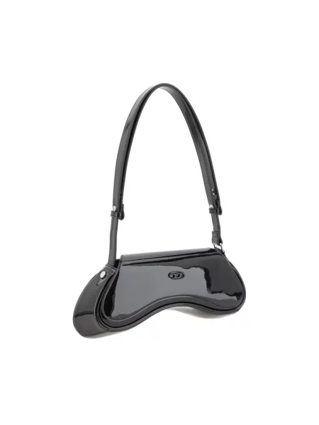 Lakierowana lniana torebka crossbody Diesel czarna