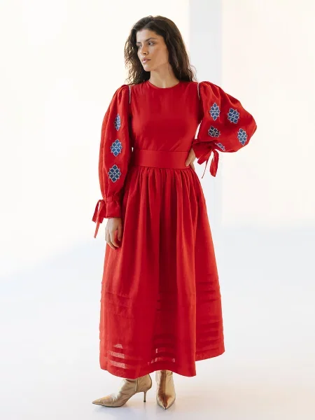 Платье Embroidered Gem с вышивкой красное