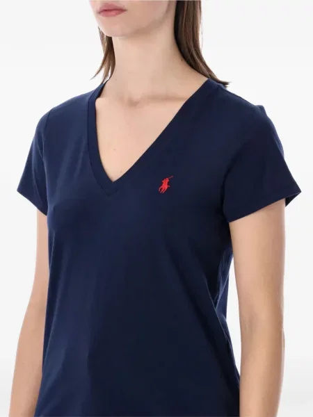 Tricou Polo Ralph Lauren lung cu decolteu în V albastru
