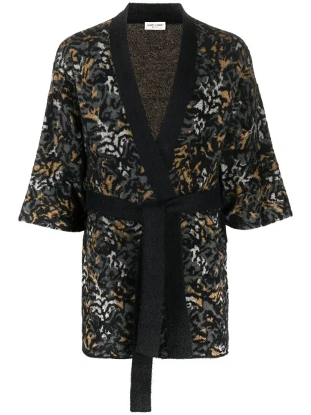 Cardigan Saint Laurent tricotate cu model leopard negru