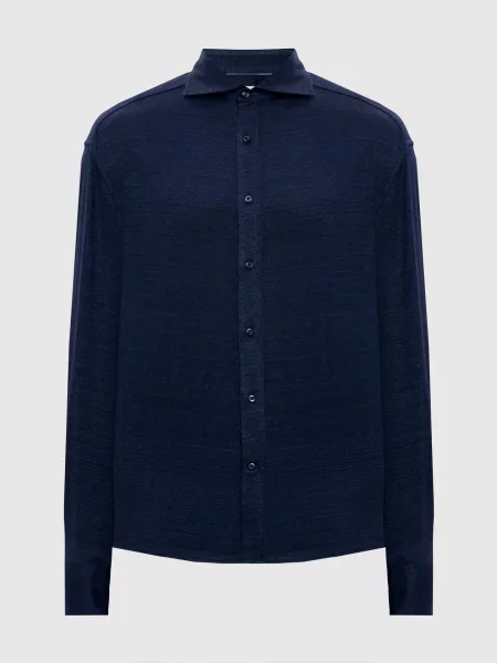 Сорочка з льоном Brunello Cucinelli синя