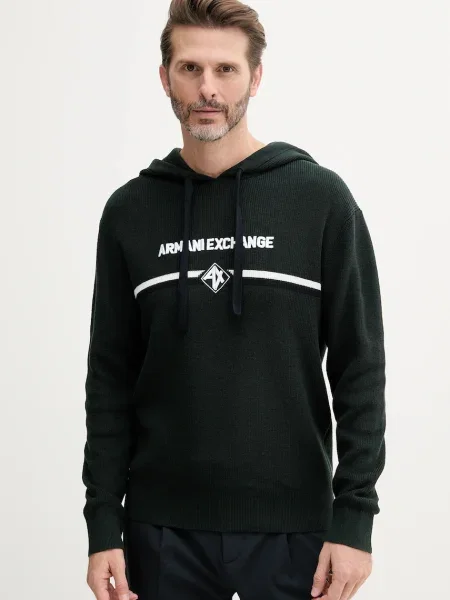 Пуловер Armani Exchange мъжки от лека материя с поло зелено