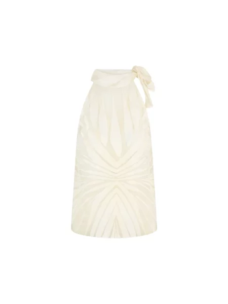 Lniany top Roberto Cavalli z nadrukiem biały