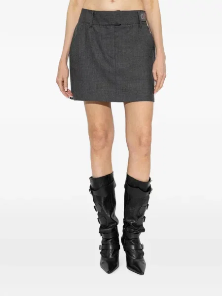 Fusta mini Off-white de lână alb
