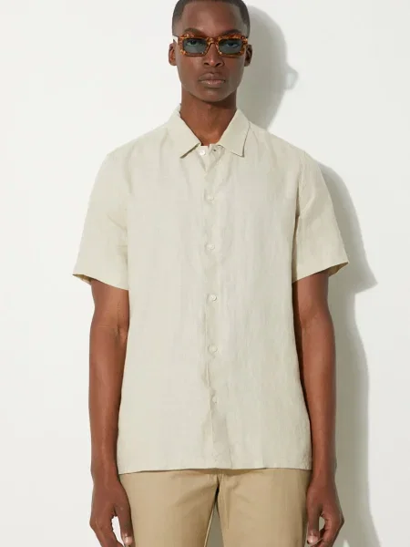 Lanena košulja Samsoe Samsoe SAAVAN regular s klasičnim ovratnikom bež