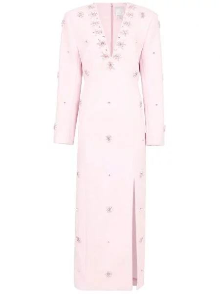 Sukienka midi Huishan Zhang z kryształkami do kolan garniturowa różowa