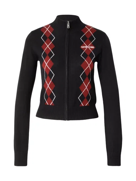 GUESS JEANS Πλεκτή ζακέτα ARGYLE αιματί / μαύρο λευκό