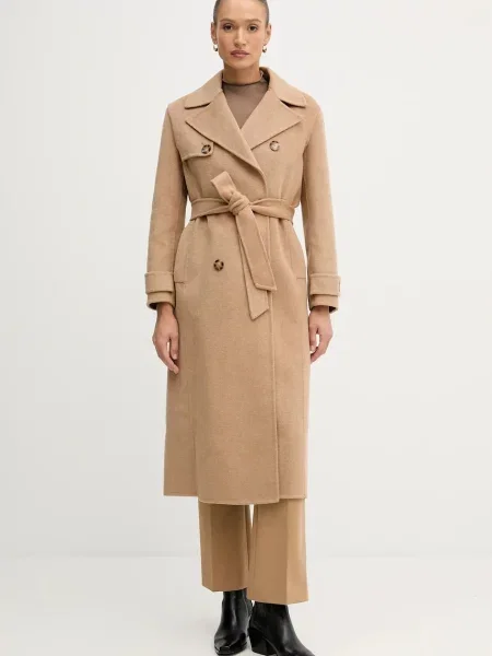 Pedro del Hierro płaszcz z dodatkiem wełny brązowy