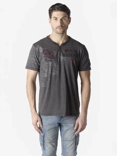 KOROSHI Tricou gri / gri închis / roșu vin negru