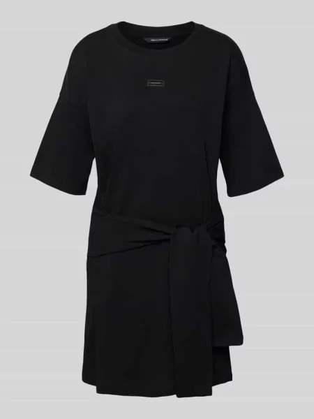 Sukienka T-shirtowa z okrągłym dekoltem i rękawem o dł. Armani Exchange czarna