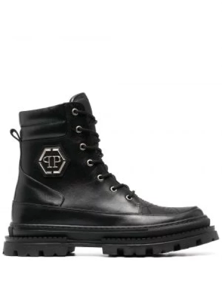 Cizme scurte Philipp Plein din piele cu autograf