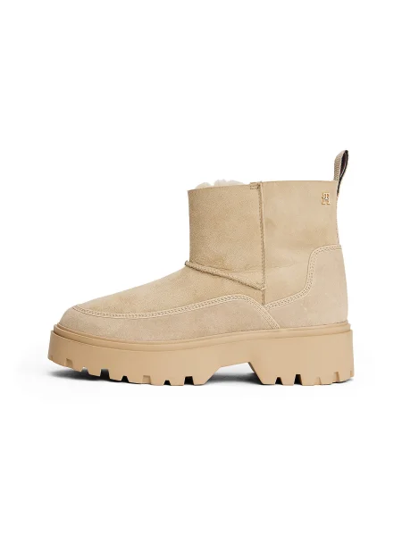 Cizme de zăpadă Tommy Hilfiger Real Shearling Pullon bej
