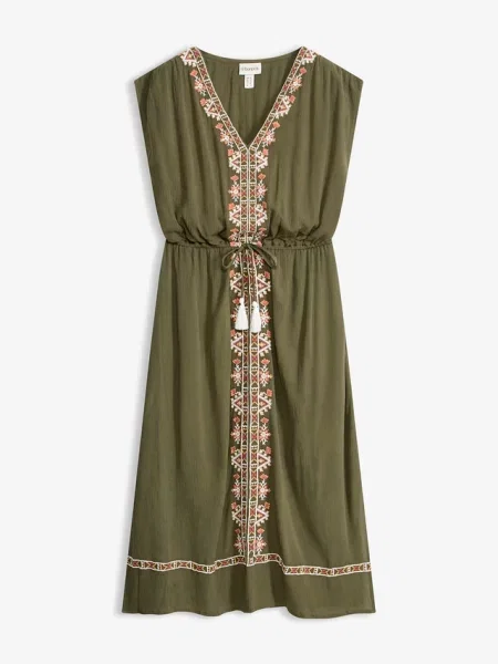 Sukienka midi boho z lejącej zielona