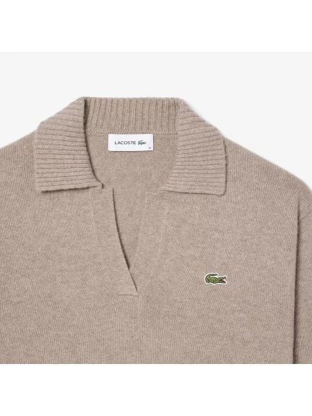 Lacoste Kaszmirowy Sweter Z Kołnierzykiem Polo 3D beżowa