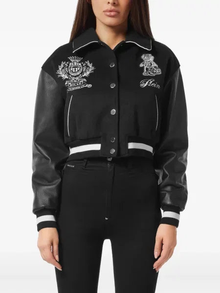 Geanta de piele Philipp Plein cu broderie negru