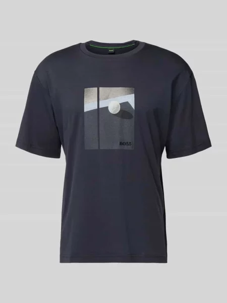 T-shirt o kroju relaxed fit z czystej bawełny model ‘JOIN’ Boss Green granatowa