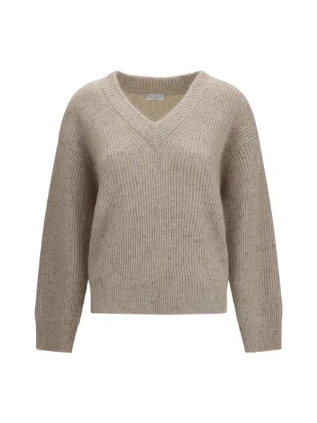 Sweter Brunello Cucinelli z kaszmiru beżowy