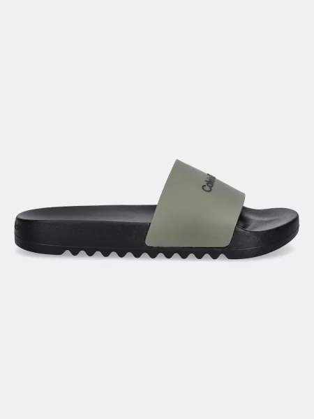 Calvin Klein Šľapky olivová / čierna zelená