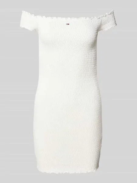 Sukienka mini o kroju bodycon z dekoltem carmen Tommy Jeans biała