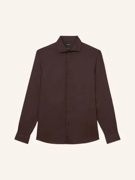 Reiss Lněná Košile Extra Slim Fit tmavě hnědá