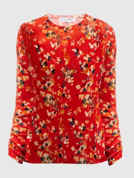 Джемпер з вовни та шовку в квітковий візерунок Christian Dior червоний