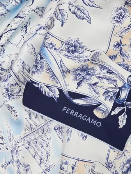 Fular Ferragamo de mătase cu imagine albastru