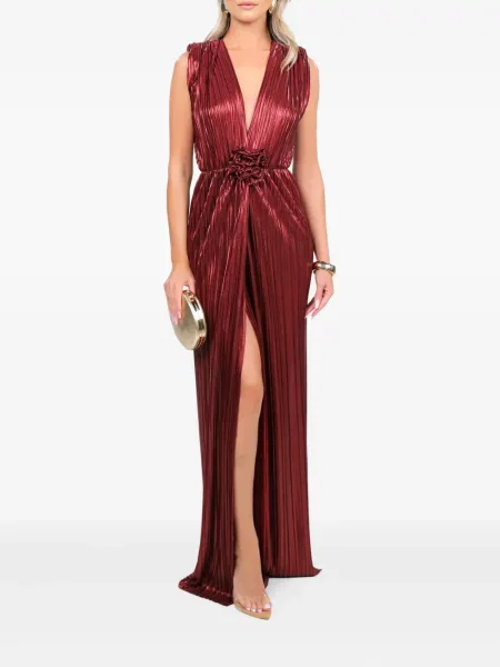 Rochie maxi Roserry cu model floral plisată de costum roșu