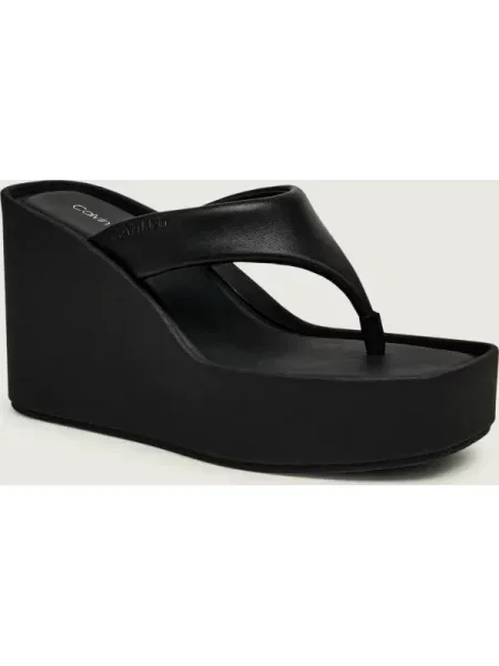 Șlapi Calvin Klein din piele cu pană negru