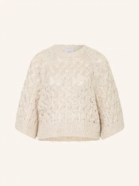 Brunello Cucinelli Sweter Z Jedwabiem I Cekinami beige beżowy