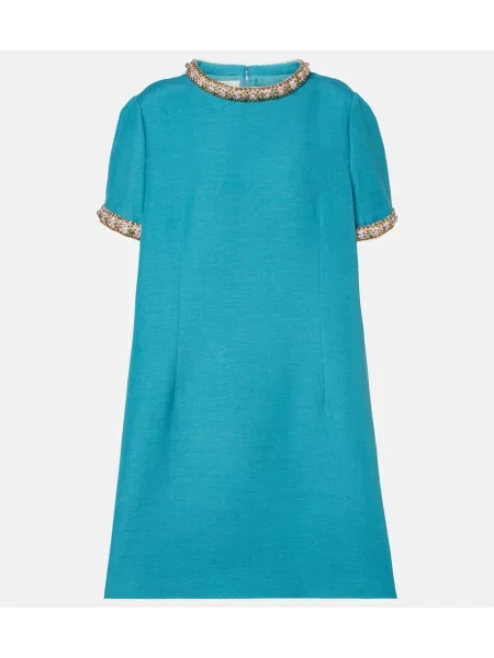 Sukienka koktajlowa Valentino wełniana garniturowa niebieska