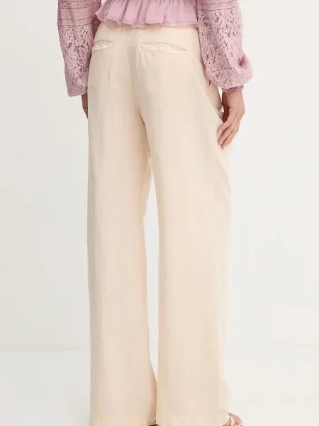 Kalhoty s příměsí lnu Guess SHAYE high waist béžová