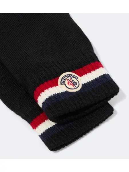 Vlnené rukavice Moncler s autogramom čierna