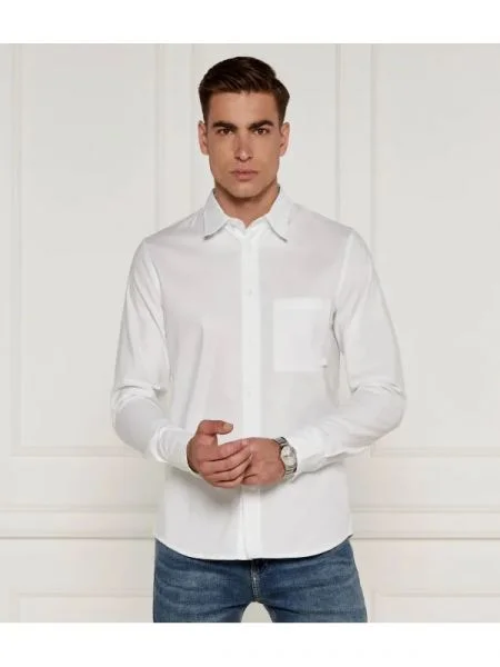 Cămașă din denim Calvin Klein cu mâneci lungi din țesătură twill alb