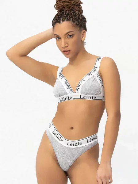 Комплект белья: бюстгальтер с мягкой чашкой и трусики стринг сірі