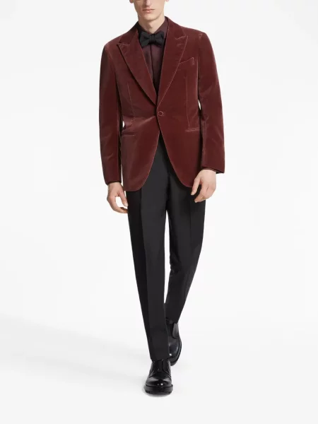 Vienakrūtis švarkas Zegna velvetinis raudona