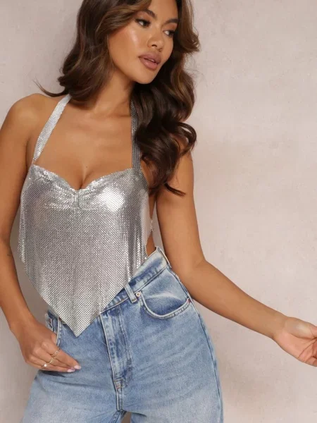 Top Other z odkrytymi plecami srebrny
